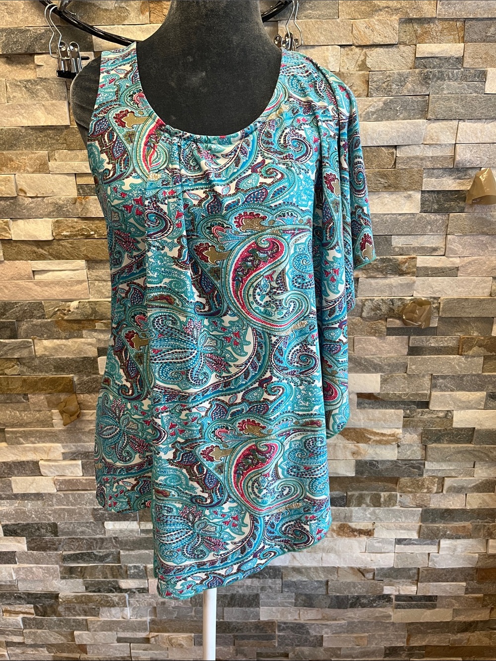 Women’s Paisley Scoop Neck Blouse - Teal Multi